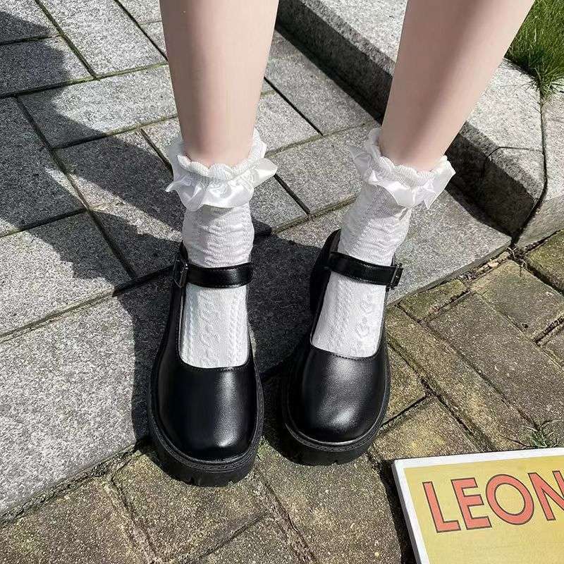 Round head small leather shoes women's British style small fragrant style Japanese jk uniform black platform one-word buckle Mary Jane shoes singl