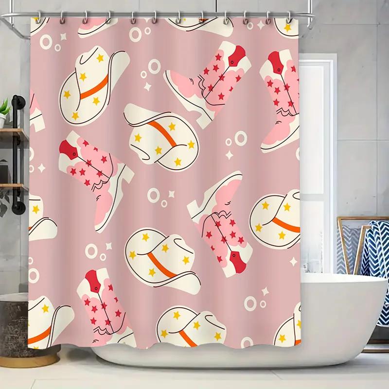 

Adorable Cartoon Pattern Shower Curtain Pink Stars Shoes Design For Bathroom Decoration W60H190(CM)-1 Pcs