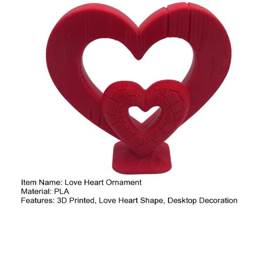 Yousheng 3D Printed Love Heart Figurine, Hollow Double Red Love Heart Statue, Heart Shape Desktop Decoration, Romantic Gifts for Valentines Day