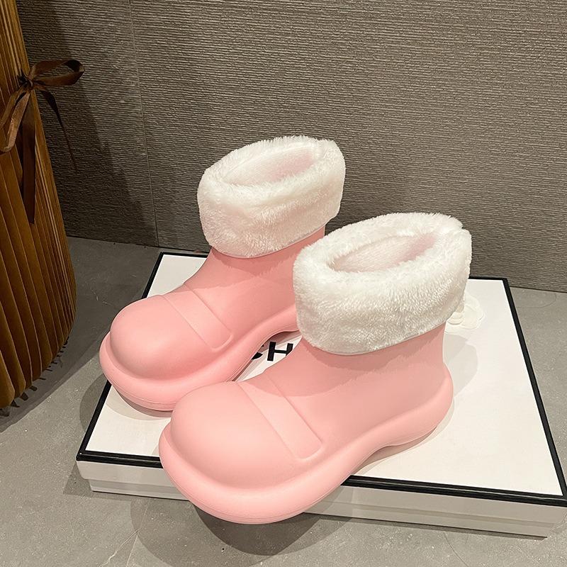 Fashion Women's Rain Shoes Big Head Water Shoes Platform Martin Boots Inner Height Increase Non-slip Velvet Warm Short Rain Boots Women