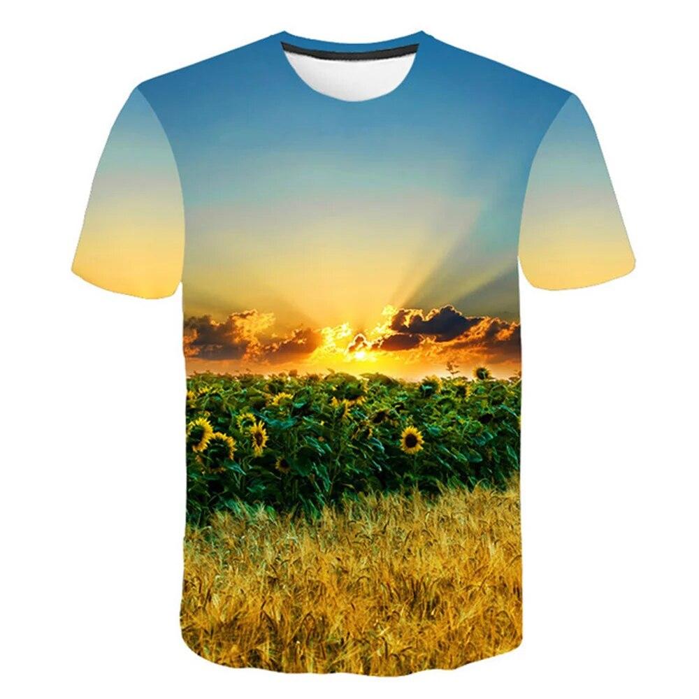 Summer Landscape Pattern T-shirt Men's Fashion Natural Scenery Top Handsome Casual Fashion 3D Printed Clothing