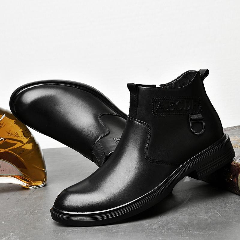 

Обувь Мужские ботинки Мужская кожаная обувь Натуральные ботильоны Ковбойские водонепроницаемые повседневные ботинки для мотоциклистов Круглый носок Боковая молния 46 чёрный