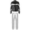 Girls Hip Hop Dance Jacket Metallic Zipper Contrast Color Stand Collar Coat Glittery Waist Pants Set