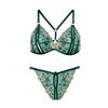 Sexy Three Point Embroidery Underwear Set Plus Size Adjustable Erotic Open Crotch Thong Flower Lingerie Micro Bikini Cupless Bra 2 Piece Set