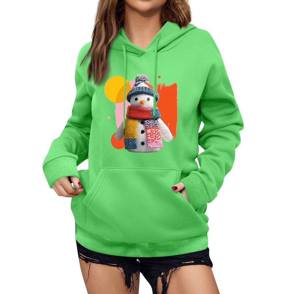 Women's Winter Christmas Printed Pullover Hooded Sweatshirt Fleece Long Sleeve Sweatshirt