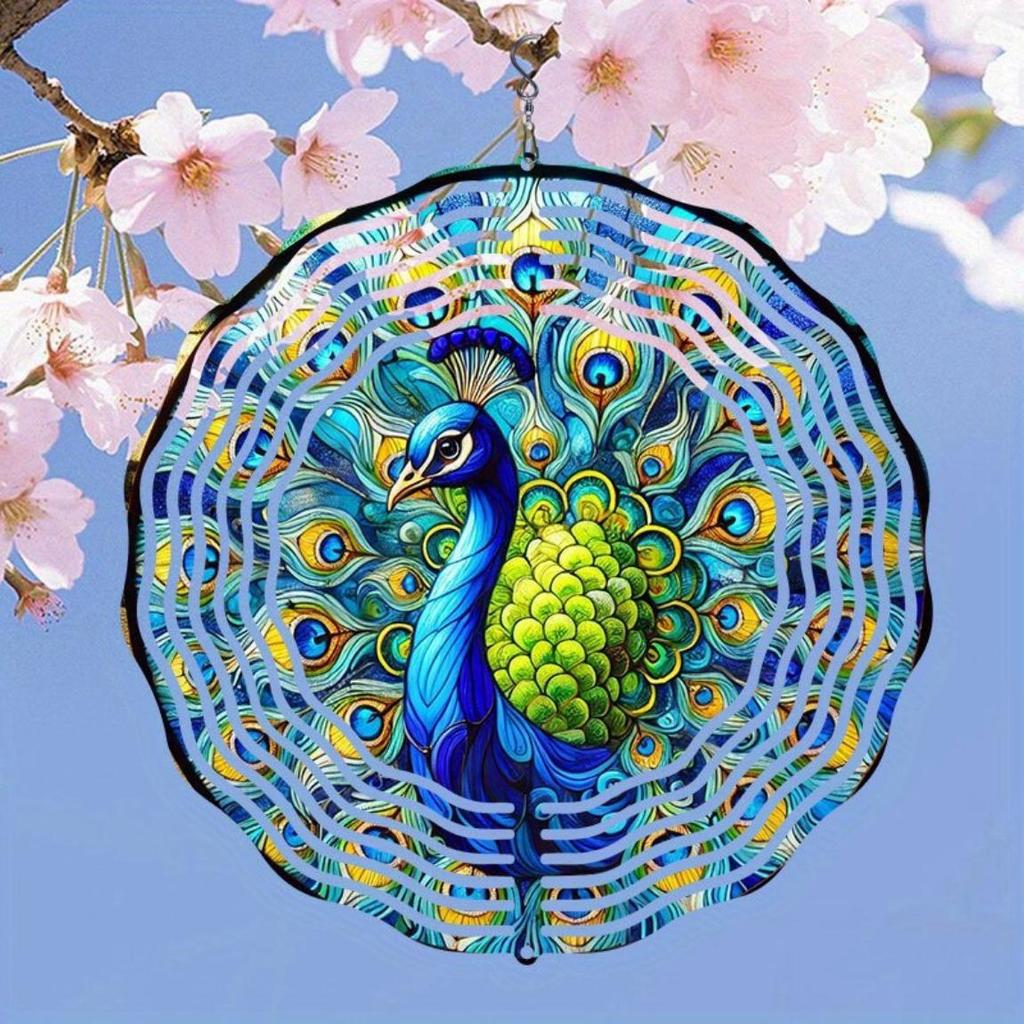 Kaijit - Buntglas Pfau Windspiel | Dekorative Hänge-Windspiele für Garten, Balkon & Außendekor | Farbenfrohe Kunstwerke für Terrasse & Hof