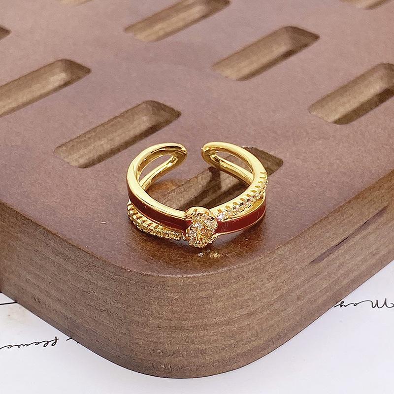 Court Style Medieval Red Lucky Transfer Enamel Drip Oil Opening Ring Butterfly High Sense Ring Woman