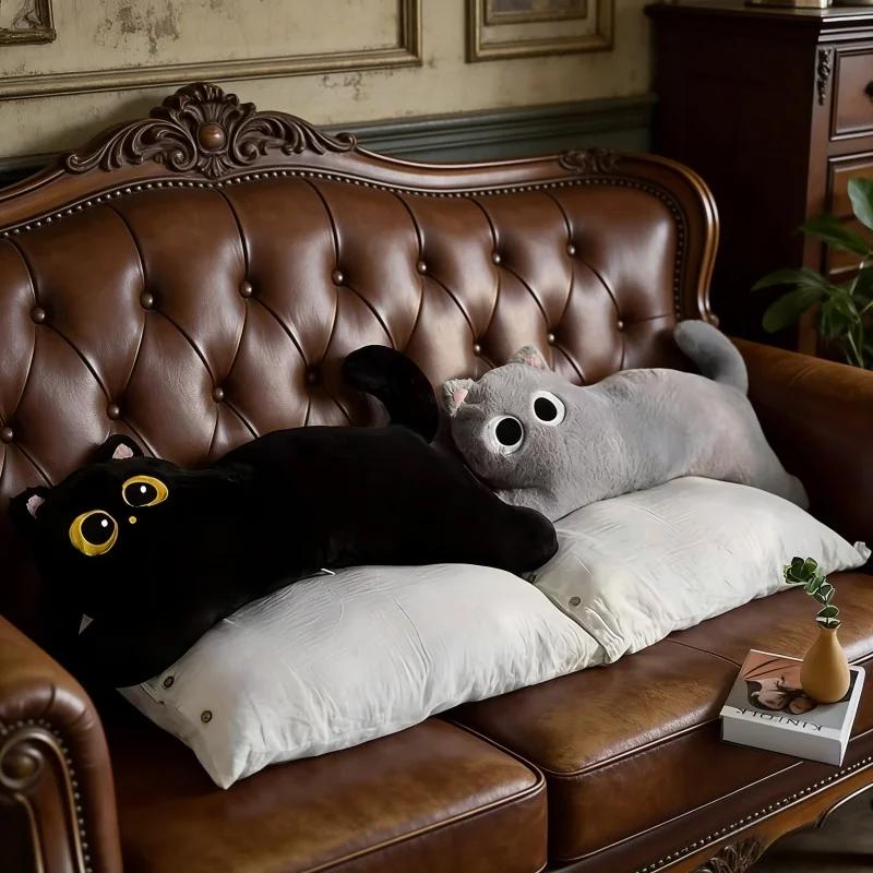 Logic Cat Doll Plush Toy Black Cat Plush Pillow Bedhead Long Pillow Dormitory Sleeping Leg Clamp Pillow Sofa Cushion Home Use