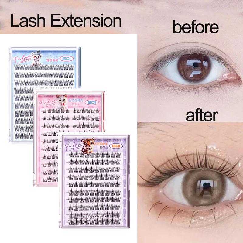 10 Rangées de Faux Cils à Grande Capacité Sans Colle Touffe Unique 11-12mm Courbure C Faux Cils Naturels Auto-Adhésifs