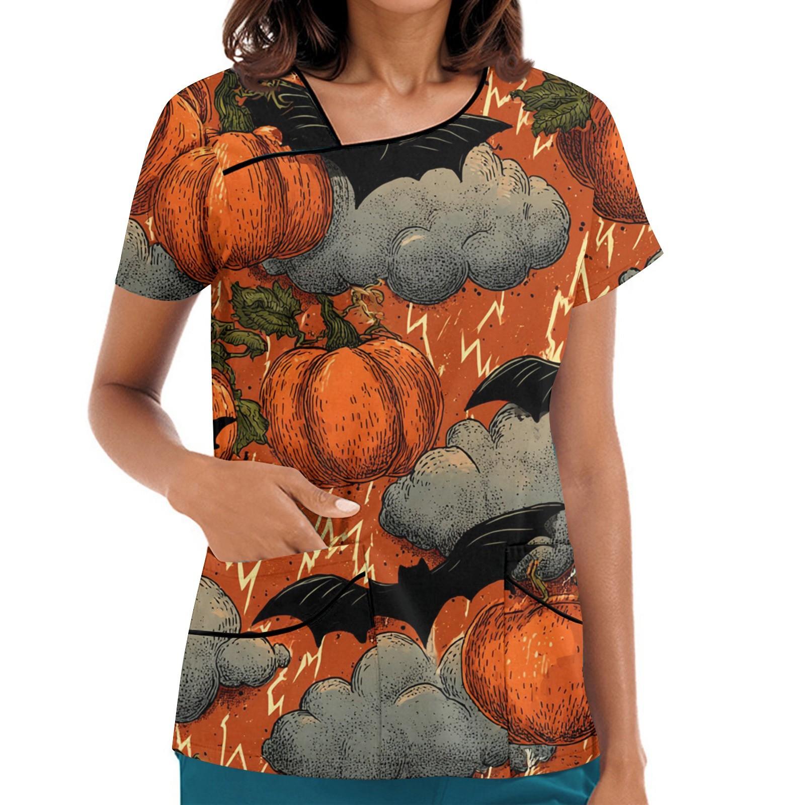 

Женская рабочая одежда с принтом, покатый воротник и двухслойные карманы, базовый верхний пуловер S