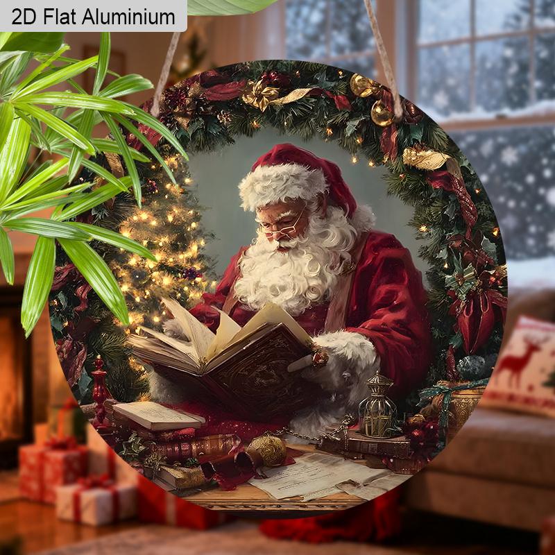 2D Flat Aluminium Christmas Sign with Santa Claus Pattern - Navidad Figurine Ornaments - Ideal for Front Door, Wall, Porch, Fence Decor - Ideal