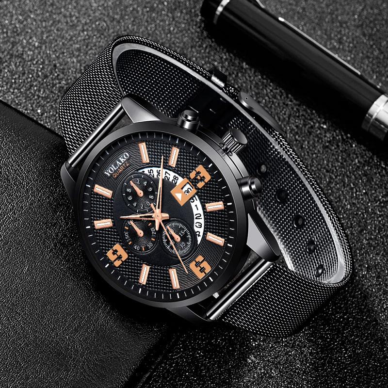Watches Mens Fashion Calendar Watch Men Business Stainless Steel Mesh Belt Quartz Wrist Watch Male Clock Relogio Masculino