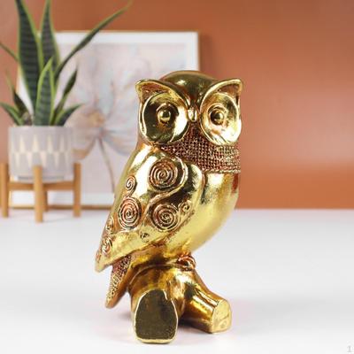 Złota Statuetka Sowy Rzeźba Ptaka Uroczy Wystrój Domu Rzemiosło Żywica Vintage Ozdoba Dekoracyjna