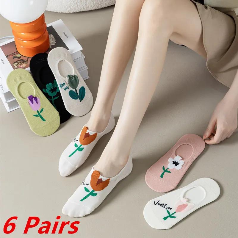 

Лот из 5 пар женских носков с цветами, хлопок, японский корейский стиль, милые белые черные розовые Хадзюруку Каваий цветочные дышащие повседневные носки Size Suit For 35-42