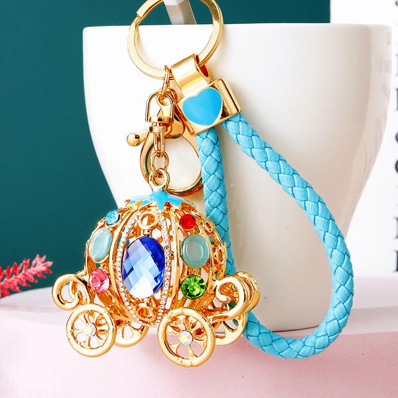 Europe And America Sale Rhinestone Pumpkin Carriage Diamond Studded Advanced Exquisite Bag Pendant Keychains Bag Charm