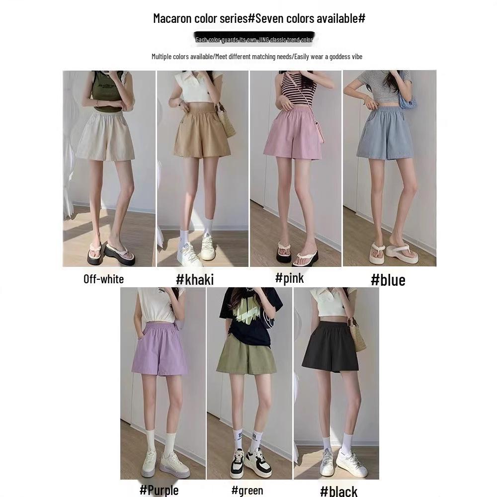 Women's High Waist Khaki Shorts - Summer 2025: Casual Wide-Leg, Slimming, Plus Size, Sporty Five-Point Style