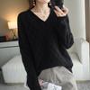 V-neck Sweater Women's Autumn and Winter Sweater Long-sleeved Pullover Loose Solid Color Jacquard Knitted Sweater Top