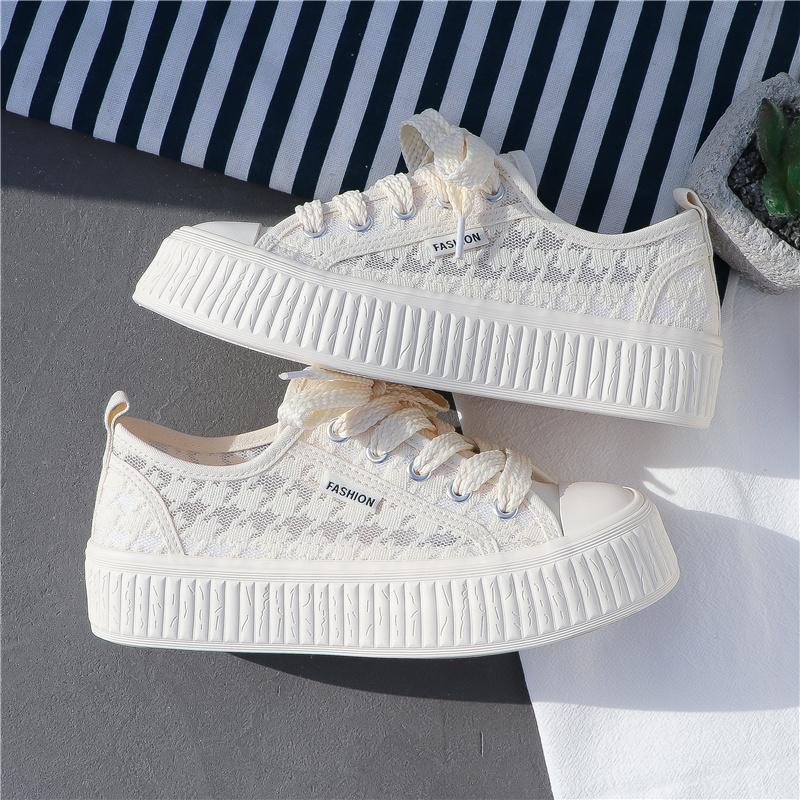 Little White Shoes Women's Mesh Breathable Hollow 2025 Spring and Summer Versatile Thin New Thick-soled Canvas Board Shoes Ins