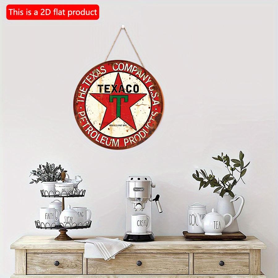 2D Flat 20*20cm1pc Vintage Round Texaco Sign With Imitation Cracks Edge, Nostalgic Vintage Red Five-pointed Star Pattern Wall Decor with Letter