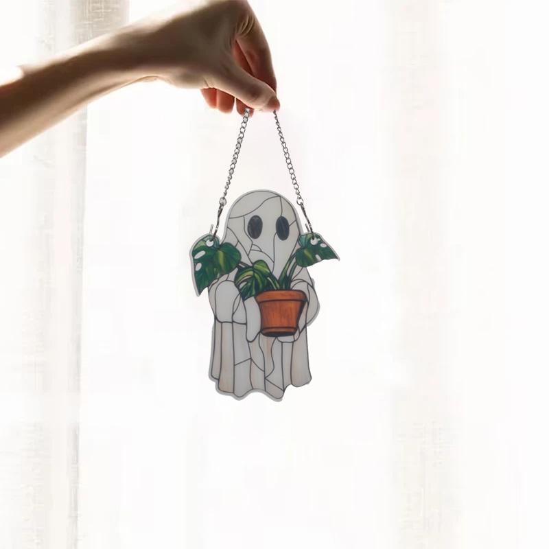 1-3pc Sun Catcher Colorful Halloween Cute Little Ghost Plant Window Decoration For Garden Living Room Wall Horror Home Decorate