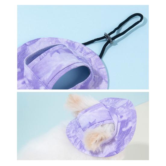Pet Sun Hat Drawstring Adjustable Tie-Dye Denim Pet Hat Breathable Sun Protection Hat with Ear Holes for Dogs And Cats