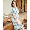 Elegant Summer Chinese Qipao Print Short-Sleeved Dress