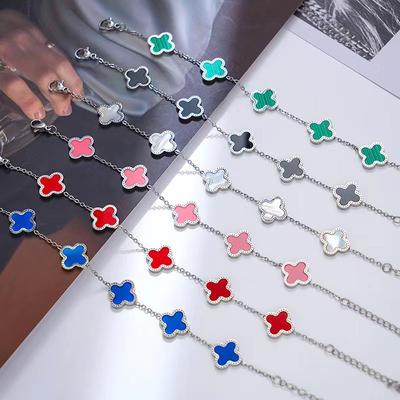 18k Double-sided Lucky Four-leaf Clover Bracelet Five-flower Good Luck Fritillaria Four-leaf Clover Ladies Bracelet
