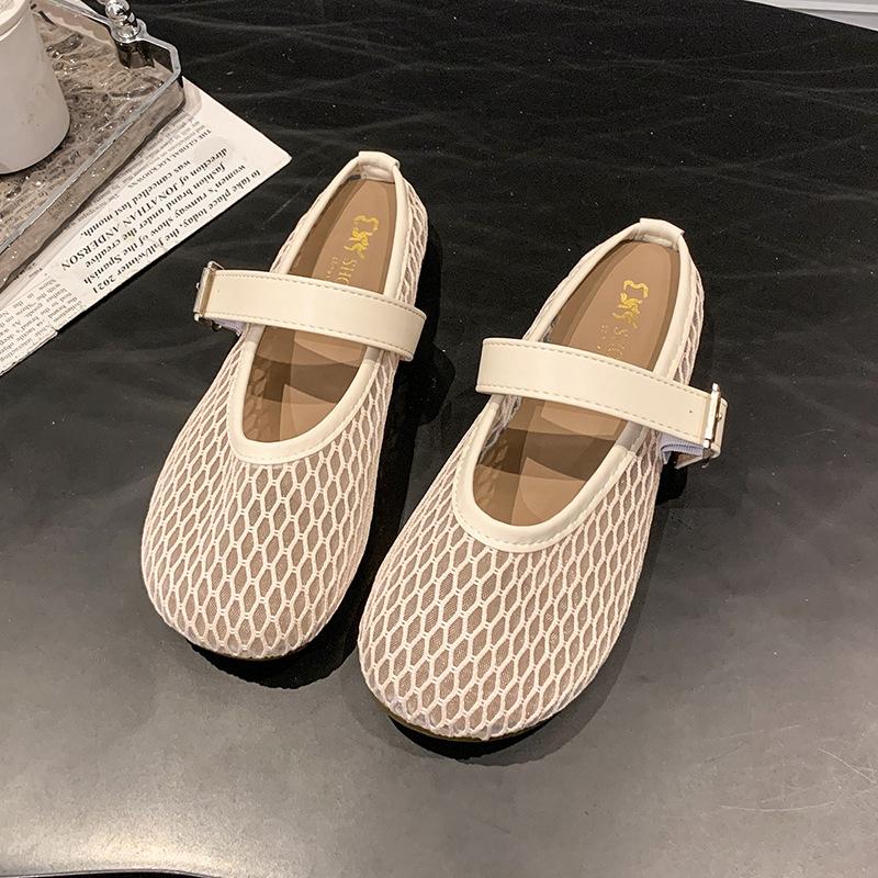 

2025 new fishing net hollow low-top shallow-mouth single shoes women s shoes popular bag head outer sandals 40
