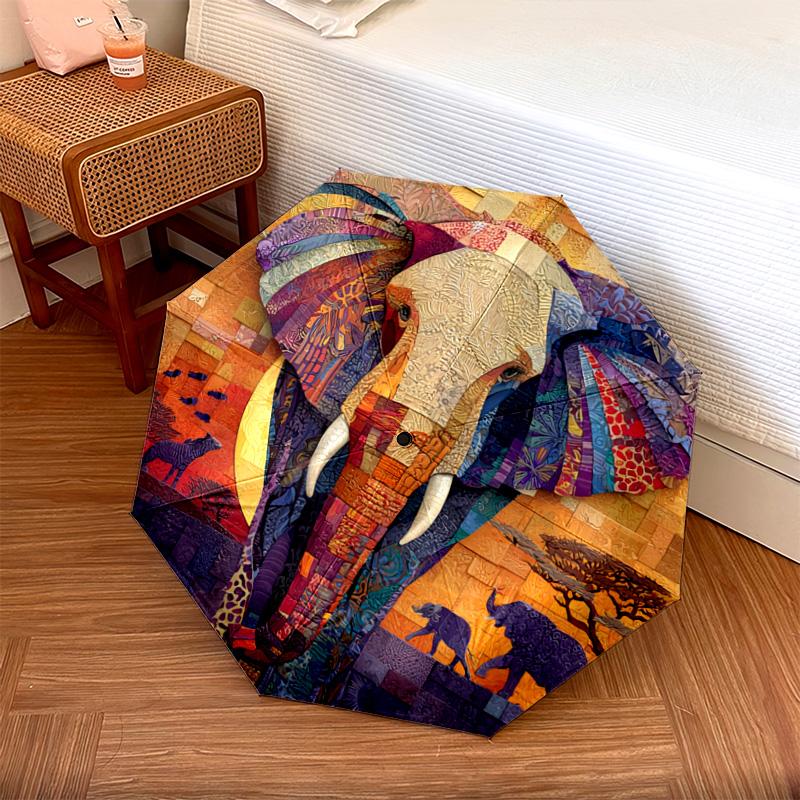 1 PC Automatic Folding Umbrella - Elephant Pattern, Portable & Foldable Design with 8 Ribs, Christmas Birthday Gifts