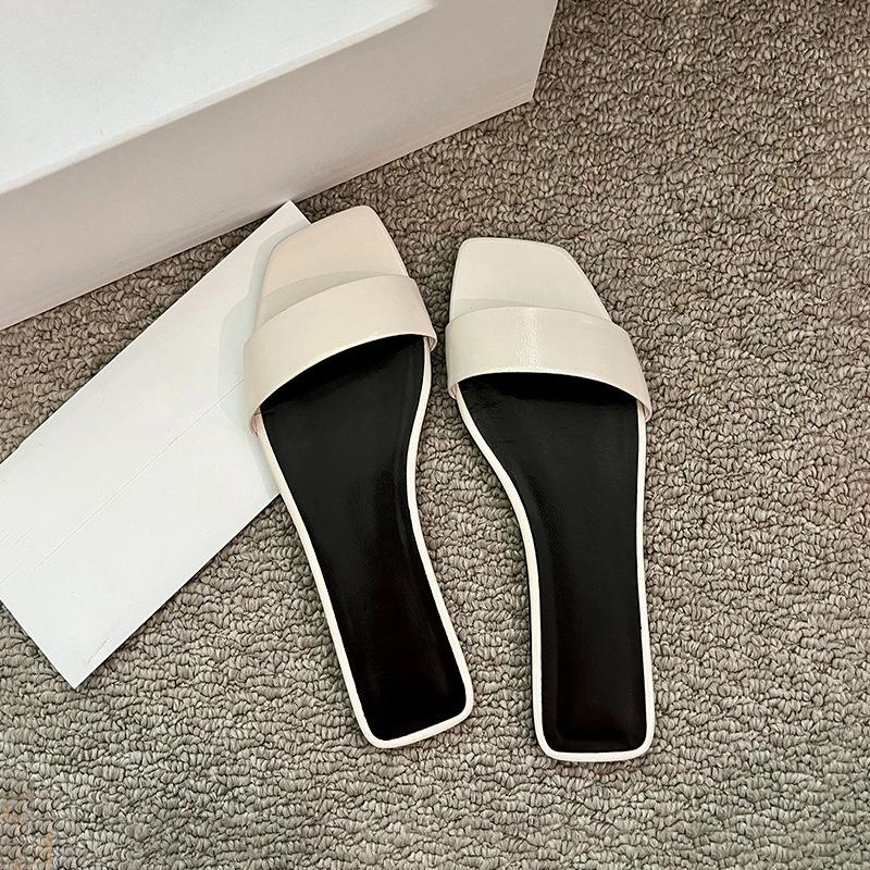 Sheepskin version~ Summer retro one-word belt simple and comfortable flat-bottomed cool slippers for women