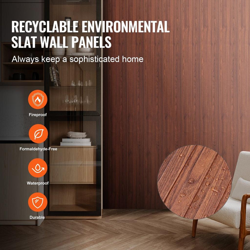 Wood Slat Acoustic Panels 8 PCS 96 X 6 Inch for Modern Wall Black Walnut