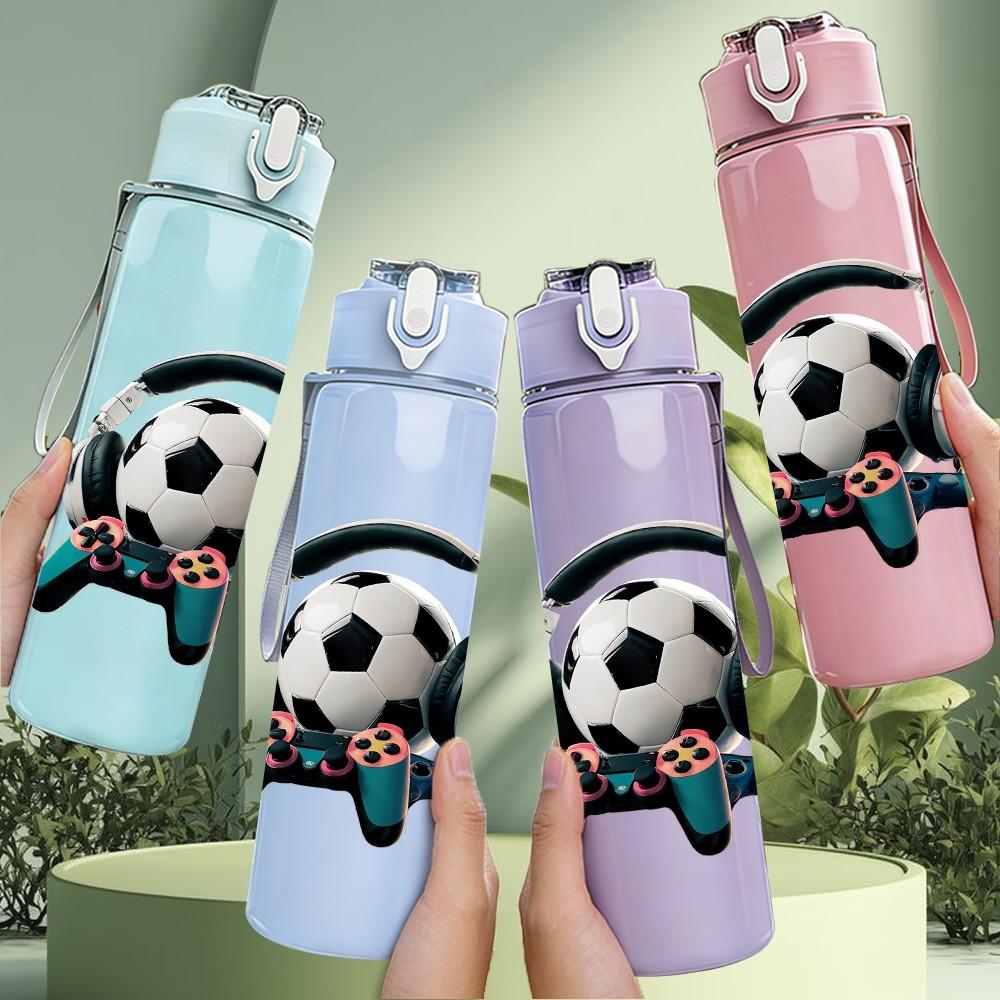 1PC Cute Soccer Ball Cartoon 750ml Color Plastic Sports Water Bottle Leakproof Flip Straw Lid Suitable for Sports Office Home Use
