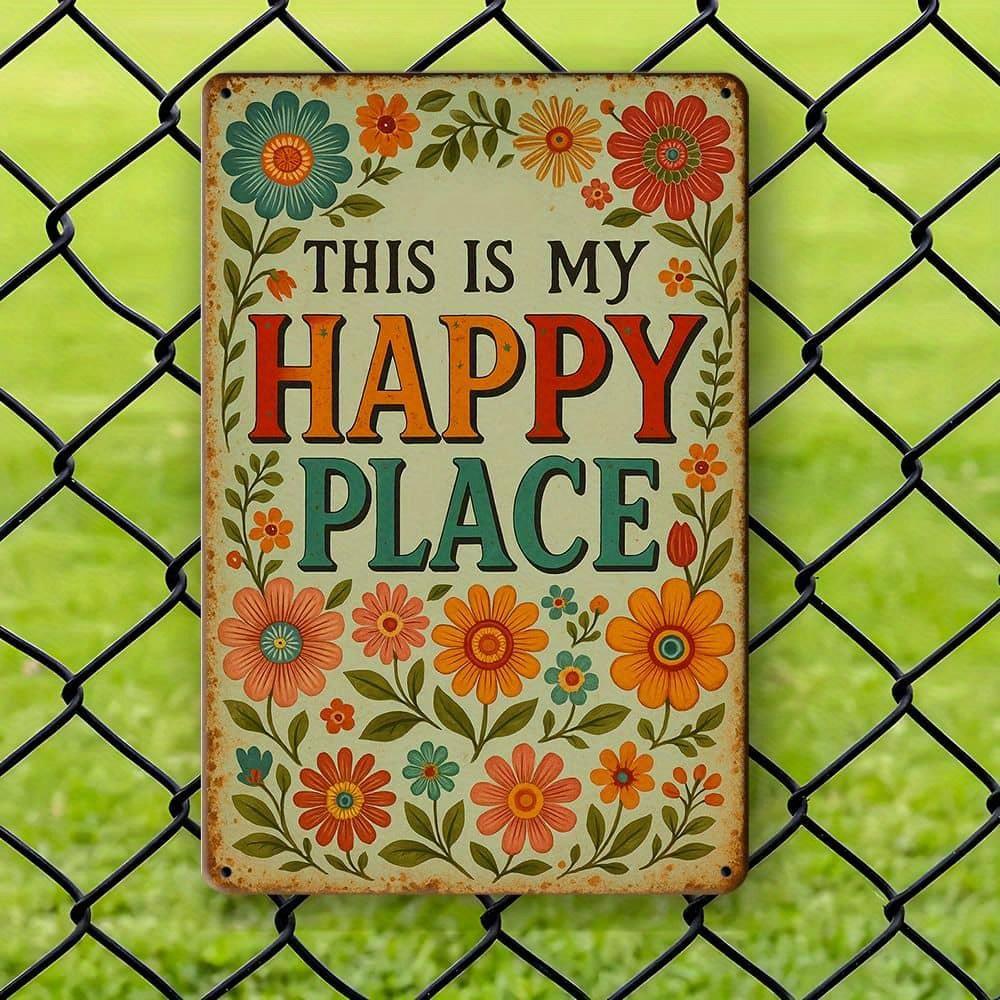 "Happy Place Welcome" Rustic Metal Sign, 8x12 Inch.
