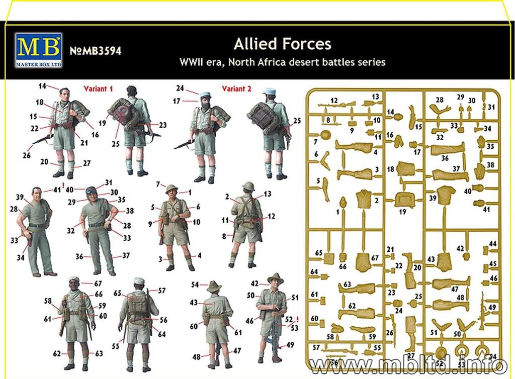 Master Box North African Allied Forces Soldier 4 British Commonwealth French Infantry 1 American Tank Soldier Plastic Model MB35094 1/35