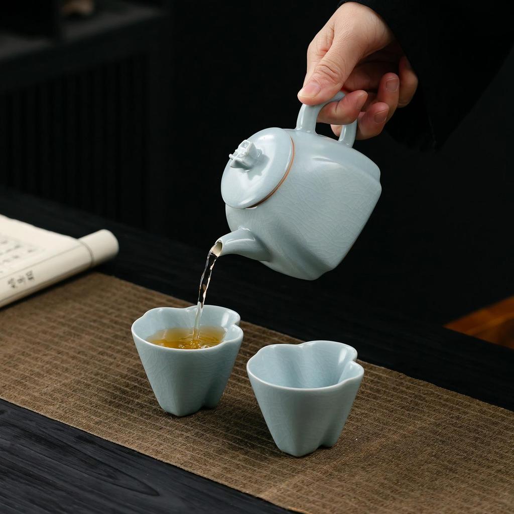 Ru Porcelain Crackle Teapot: Cultivable Retro Ceramic Kung Fu Tea Set In Creative Gift Box