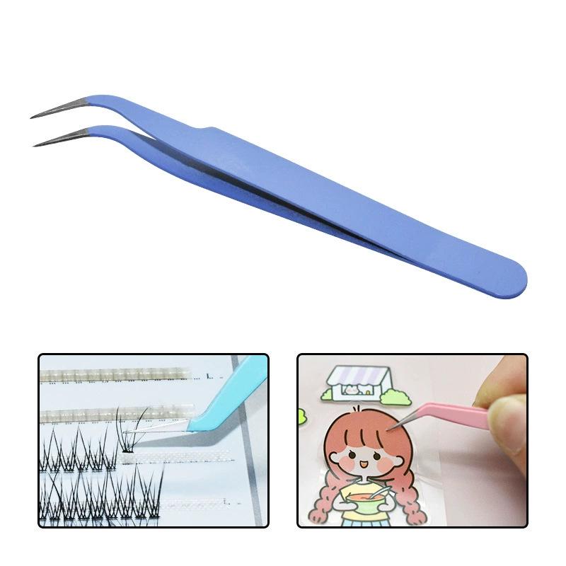Colorful Stainless Steel Curved Tweezers for False Eyelashes and Planner Clips