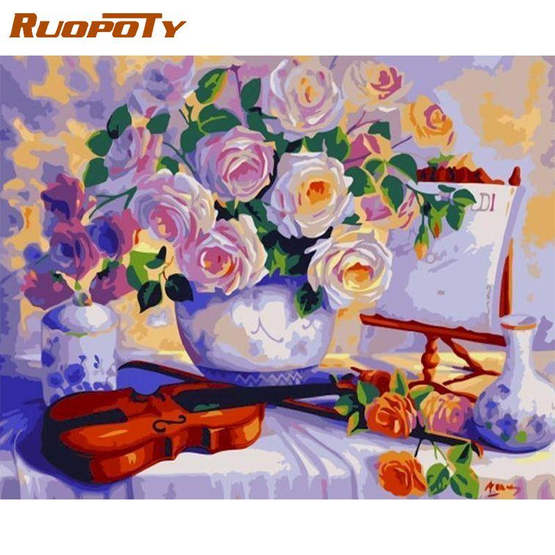 

Ruopoty, безрамный цветок, сделай сам, цифровая живопись по номерам, наборы с ручной росписью, акриловое современное настенное искусство для домашнего декора 40x50CM NO Frame