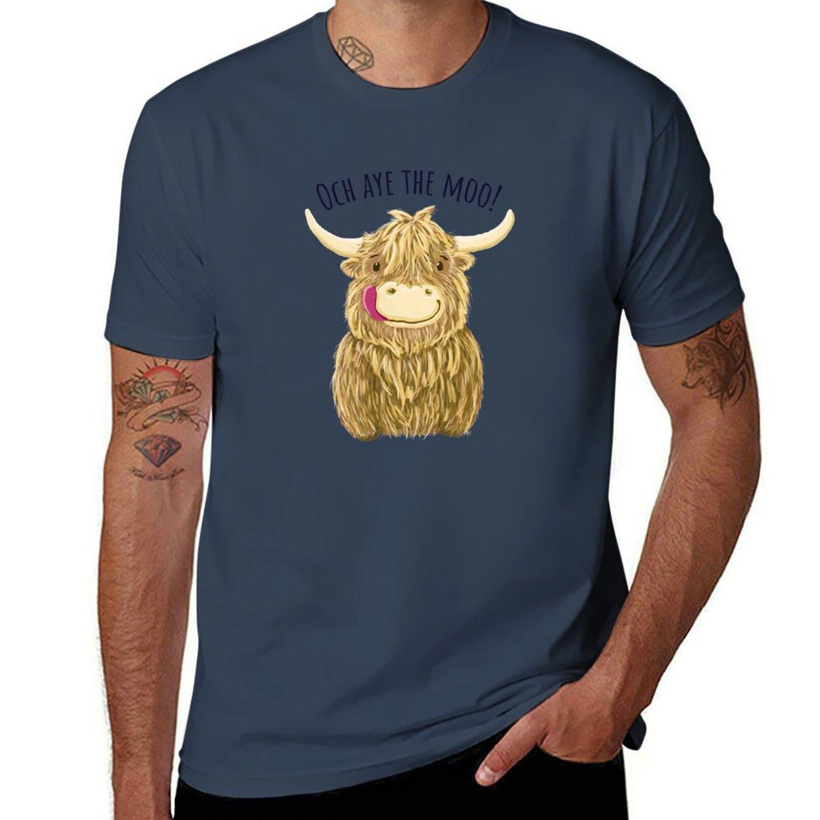 Wee Hamish Scottish Highland Cow Och Aye The Moo Tshirt Urban Style Casual Short Sleeve Top S