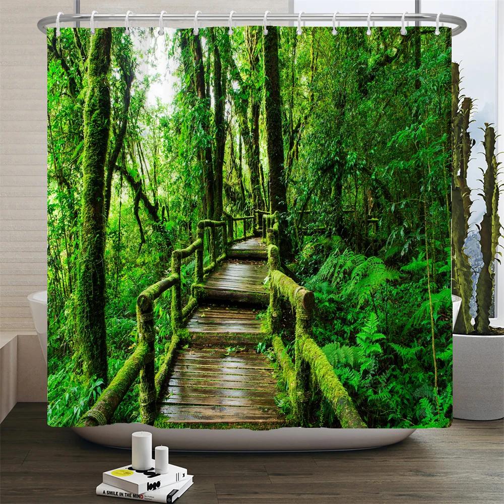 Wald Naturlandschaft Duschvorhänge Hochwertiger wasserdichter Duschvorhang Baumlandschaft Badezimmervorhang Polyesterstoff