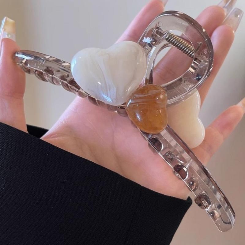 1pc High-end Large Jelly-colored Heart Hair Clip for Women, a Back-of-head Hair Accessory for Pinning Up Hair