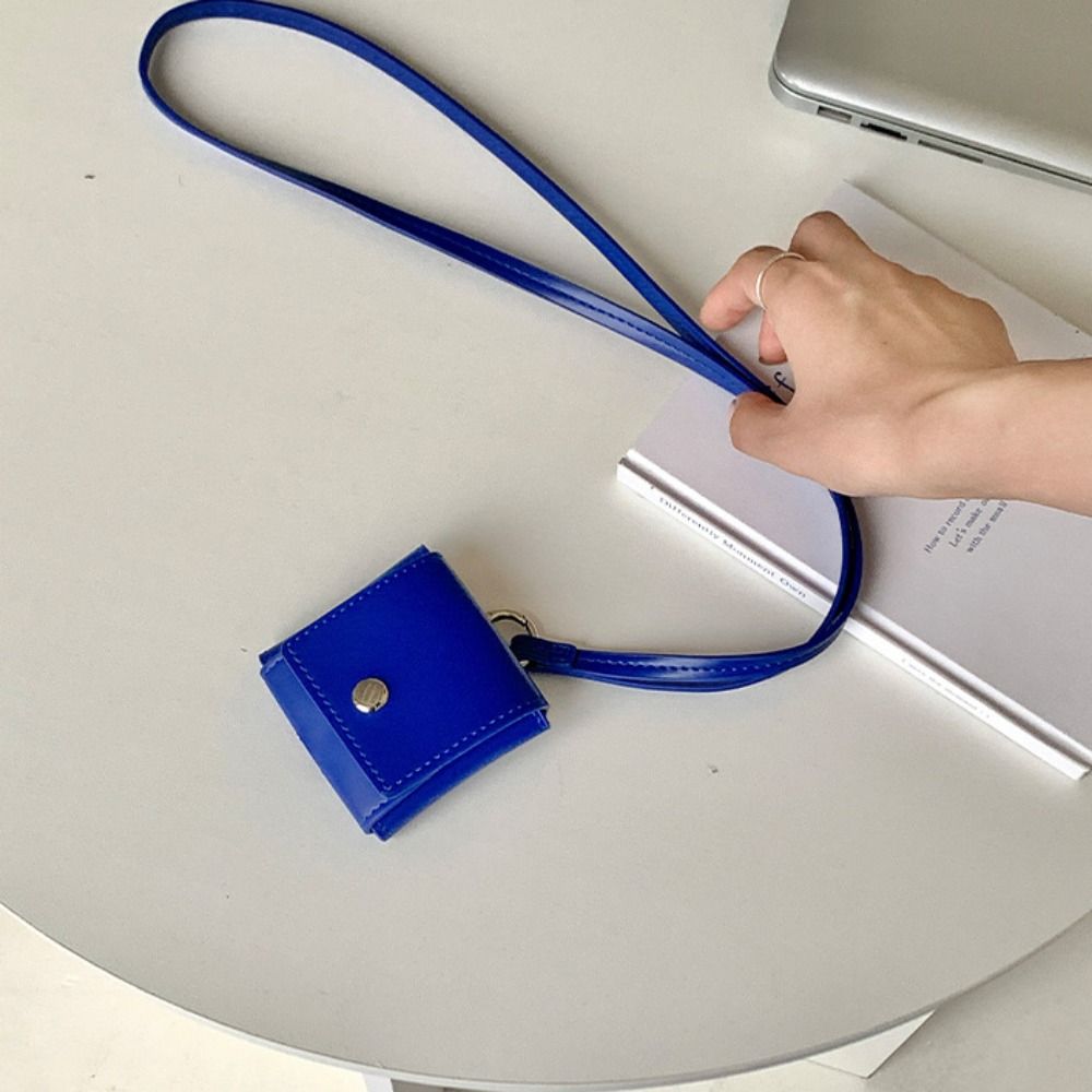 Portable Hanging Neck Headphone Bag PU Leather Square Lanyard Lipstick Bag Multifunctional Card Holder Small Coin Purse Women