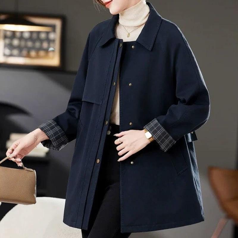 Women's Slim Mid-Length Trench Coat - Autumn/Spring Fashion 2025, Casual Chenille Spandex