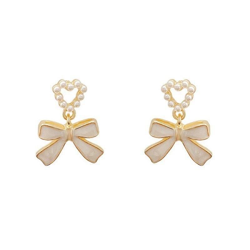 Bow Pearl Stud Earrings Summer French Niche Design Earrings Women's New Trendy Simple Earrings
