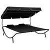 vidaXL Sun Lounger with Sun Canopy and Cushion Black