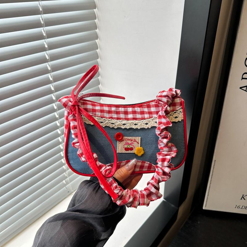 Cute Plaid Shoulder Bag With Zipper Closure For Daily Casual Use