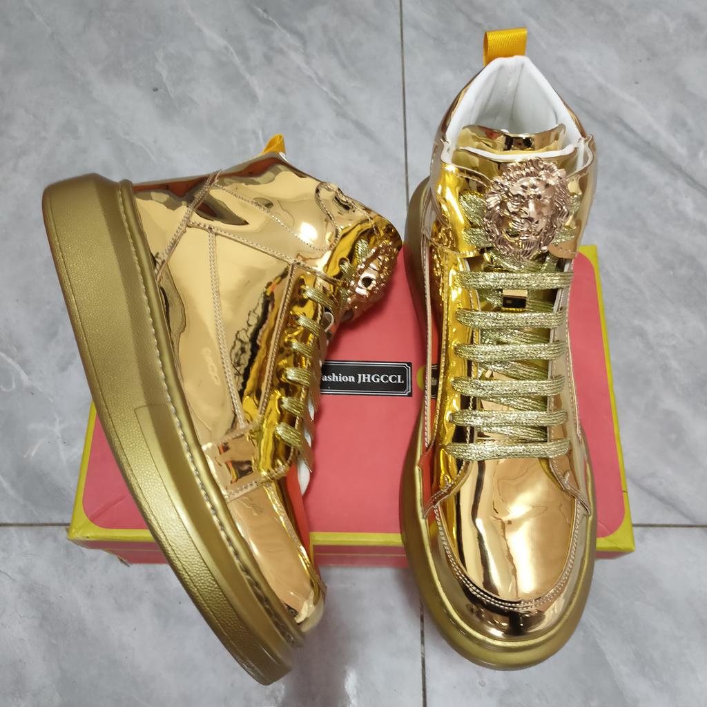Móda Horká Móda Třpytivé Pánské Zlaté Boty Luxusní Značka Tenisky Pánské Hip Hop Designérské Skateboardové Boty Ležérní Vysoké Tenisky Mužské