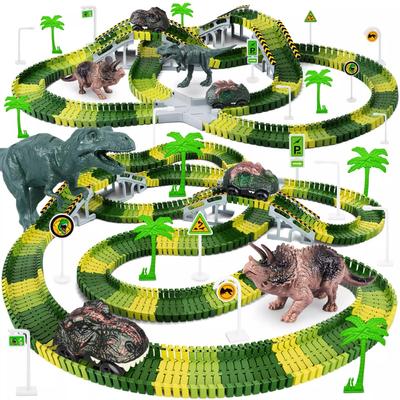 Dinosaur World Race Track Toys for Kids - Best Birthday Gifts for Age 3 4 5 6 7 Year Old Boys and Girls, PREPOP Deluxe Dino Sets, 220 Pcs