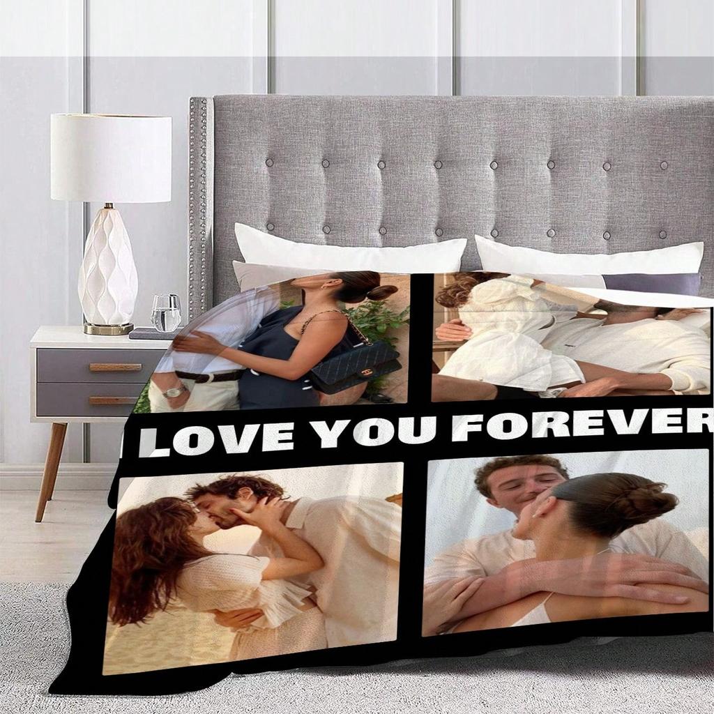 1 PC Custom Personalized Blanket Personal Photo Flannel Bed Blanket Birthday Wedding Couple Valentine's Day Holiday Gift Blanket