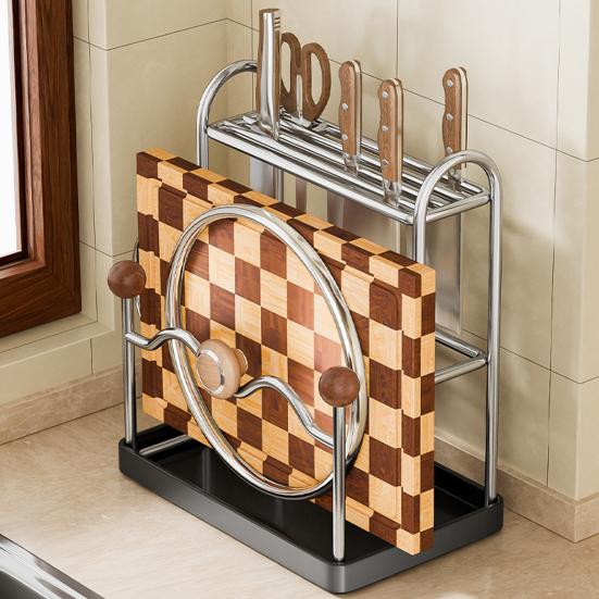 Kitchen Storage Rack And Utensil Drainer Tray Cutter Cutting Board Stand with Anti-Slip