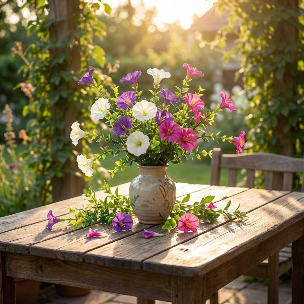 Plastic Artificial Morning Glory Flowers UV Resistant Fake Plants Artificial Greenery  Outdoor